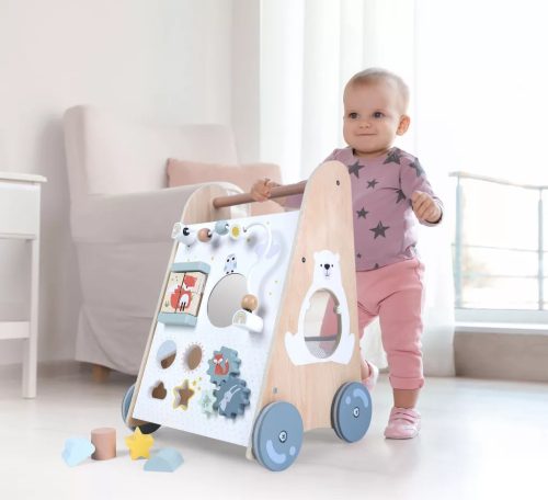 Fa oktató toló járókeret mozgatható elemekkel