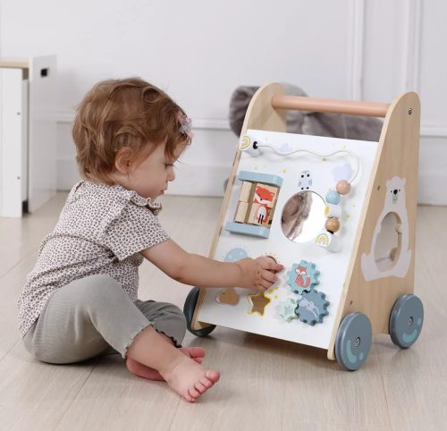 Fa oktató toló járókeret mozgatható elemekkel