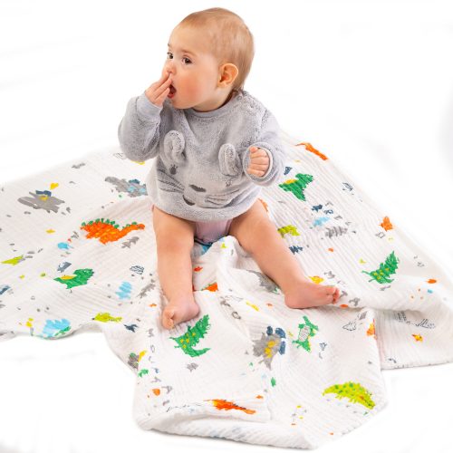 Muszlin takaró 110×105 cm – Dínók