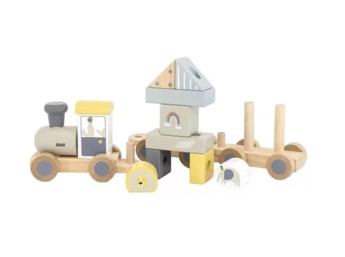 Fa vonat építőkockával SÁRGA